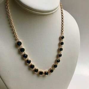 Gold-tone Bezel Set Black Cabochon Necklace 16-19.5"